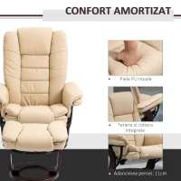 HOMCOM Set Fotoliu Relax și Pouf pentru Picioare, Rotativ la 360° si Reclinabil, Imitatie de piele PU cu Suport pentru Cap si Brate, Bej(m-6)