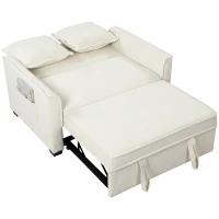 HOMCOM Sofá Cama 2 Plazas 3 en 1 con Respaldo Ajustable Bolsillos Laterales 2 Almohadas para Sala de Estar Blanco Crema(m-16)