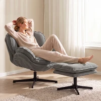 HOMCOM Armchair with Adjustable Footstool, 360° Swivel Chenille Cloud Accent Chair with Thick Cushion, Steel Base, Grey(m-8)