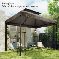 Outsunny Toldo de Recambio 4x3 m con Techo Doble Orificios de Drenaje y Protección UV Solo Toldo NO Incluye Marco Marrón(m-9)
