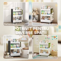 AIYAPLAY Bibliotecă pentru copii 3-8 ani, raft dublu pentru depozitare cu roți și tablă neagră, alb(m-9)