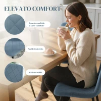 HOMCOM Set 4 Sedie per Cucina Imbottite, in Tessuto Effetto Velluto e Acciaio, 45x54x87 cm, Azzurro(m-4)