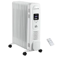 HOMCOM 2500W Digital Display Oil Filled Radiator, 11 Fin Portable Electric Heater with Timer, Adjustable Thermostat, Three Heat Settings, Safety Cut Off, Remote, White(m-1)