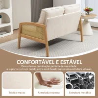 HOMCOM Sofá de 2 Lugares Estofado em Chenille com 2 Almofadas Laváveis e Apoio para os Braços em Vime Sintético 123x75x88 cm Bege(m-7)