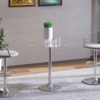 HOMCOM Runder Esstisch mit Glastischplatte, Metallgestell, Silberfarben(m-10)
