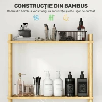 HOMCOM Dulap deasupra WC-ului cu 3 rafturi cu lamele economisitoare de spațiu din bambus, 63,5x25,5x181 cm, culoare lemn(m-6)