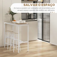 HOMCOM Mesa Alta de cozinha com Bancos Estrutura em Aço Estilo Industrial Mesa Alta para Sala de Jantar Natural e Branca(m-5)