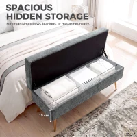HOMCOM Storage Ottoman, Chenille Upholstered Ottoman Storage Box with Padded Seat, Metal Legs, 114 x 41 x 45 cm, Grey(m-4)