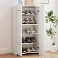 HOMCOM Meuble à chaussures 10 paires, armoire à chaussures à haute brillance 5 niveaux, étagères réglables, 55x36x108cm, blanc(m-8)