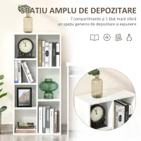 HOMCOM Bibliotecă modernă cu design cubic, cu 7 rafturi din PAL, 50x24x106 cm, albă(m-8)