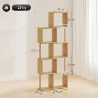 HOMCOM Bibliotecă Modernă Asimetrică cu 5 Rafturi din Bambus, 62,5 x 23 x 165 cm, Culoare Lemn Natural(m-3)