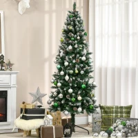 HOMCOM Brad de Craciun cu 6 picioare cu zapada artificiala cu 508 ramuri realiste, con de pin, pentru decorare interioara, verde alb(m-6)