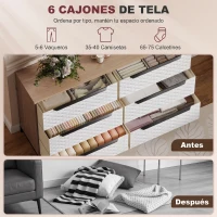 HOMCOM Cómoda con 6 Cajones de Tela Frentes con Patrón de Diamante para Salón Oficina Vestidor Natural y Blanco(m-4)