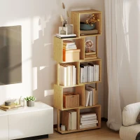 HOMCOM Bibliotecă Modernă Asimetrică cu 5 Rafturi din Bambus, 62,5 x 23 x 165 cm, Culoare Lemn Natural(m-2)