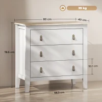 HOMCOM Comodă pentru dormitor cu 3 sertare și mânere din piele sintetică, 80x40x78,5 cm, albă(m-3)