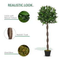 Outsunny Artificial Bay Laurel Topiary Trees with Twisted Trunk, Realistic Lush Topiary Ball Tree with Weighted Pot, 120cm Indoor Greenery Plant for Home Office Garden Decor, Set of 2, Green(m-5)