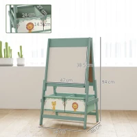 AIYAPLAY Tablă pentru Copii 3 în 1 cu Șevalet, Rolă de Hârtie și 2 Coșuri, din Lemn, 54x46x94 cm, Verde(m-3)