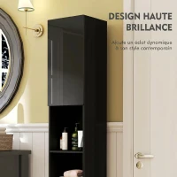 kleankin Meuble colonne de salle de bain 2 placards avec étagères réglables + 2 niches 30 x 30 x 181,5 cm noir(m-4)
