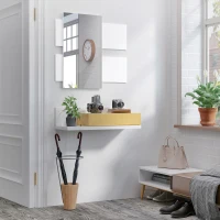 HOMCOM Set Mobili da Ingresso con Specchio 40x70cm e Cassetto in Legno con Fissaggio a Muro(m-10)