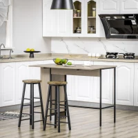 HOMCOM Ilot centra table de bar plateau latéral  rabattable et 3 étagères 120 x 76 x 91,4 cm gris clair(m-2)
