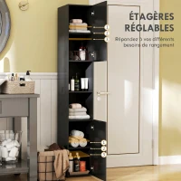 kleankin Meuble colonne de salle de bain 2 placards avec étagères réglables + 2 niches 30 x 30 x 181,5 cm noir(m-5)