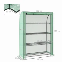 Outsunny 4 Tier Mini Greenhouse with Reinforced PE Cover, Portable Indoor Outdoor Green House with Roll-up Door and Wire Shelves, 170H x 120W x 50Dcm, Green(m-3)