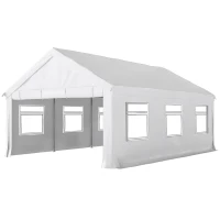 Outsunny Cort Petreceri, Pavilion Grădină cu Pereți Laterali, 2 Uși Fermoar și 6 Ferestre, 4x6 m, Oțel Galvanizat, Alb(m-12)