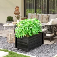 Outsunny Fioriera da Giardino con Foro di Drenaggio e Rotelle, in Legno di Abete, 89x48x47 cm, Nera(m-9)