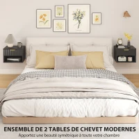 HOMCOM Lot de 2 tables de chevet suspendues, tables de nuit murales avec tiroir et niche, moderne, 40x34x29cm, noir(m-4)
