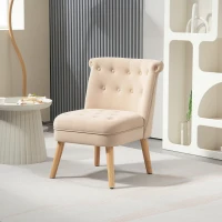 HOMCOM Poltrona per Salotto in Velluto con Seduta Imbottita e Trapuntata a Bottoni, 60x66x79 cm, Beige(m-9)