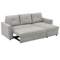 HOMCOM 3-Sitzer-Sofa mit Bettfunktion, Schlafsofa mit Chaiselongue, Polstersofa, Grau(m-1)