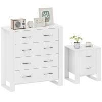 HOMCOM Bedroom Furniture Set, Drawer Chest and Nightstand, Modern White(m-11)