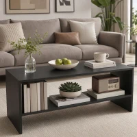 HOMCOM Mesa de Centro Moderna em Madeira de 2 Níveis com Prateleira Aberta 100x40x41,5 cm Preto(m-2)