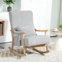 HOMCOM Poltrona Baloiço Moderna em Veludo Cotelê com Apoio para os Braços Almofada Lombar e Bolso Poltrona de Amamentação 65x90x98 cm Cinza(m-10)