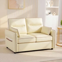 HOMCOM Canapea 2 Locuri din Piele Ecologică cu Umplutură Groasă, Buzunar Lateral și 2 Perne, 136x81x90 cm, Bej(m-10)