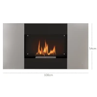 HOMCOM Șemineu Bioetanol 0,9L de Perete din Oțel Inoxidabil, 100x15x54 cm, Negru și Argintiu(m-3)