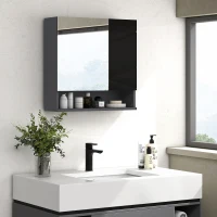kleankin Dulap cu Oglindă pentru Baie cu 2 Uși și Rafturi Reglabile din Lemn, 55x17x55cm, Negru(m-2)