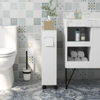 kleankin Dulap Economisitor de Spațiu pentru Baie cu Rafturi Reglabile și Roți, Alb(m-8)
