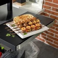 Outsunny Cărucior pentru grătar cu masă pliabilă din oțel inoxidabil, 2 roți și accesorii, 125x65x84 cm, negru(m-13)