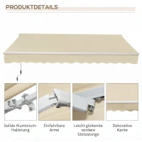 Outsunny Copertină de Soare pentru Exterior Retractabilă cu Manivelă, 350x250 cm, Crem(m-11)
