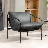 HOMCOM Fotoliu de Living din Piele PU și Cadru Metalic cu Perne Groase, 74,5x75x77 cm, Gri Cărbune(m-10)