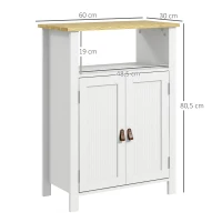 kleankin Meuble bas de salle de bain multi-rangements grande niche placard double porte blanc et naturel(m-3)