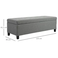 HOMCOM Banco de Almacenamiento Puff de Almacenaje Taburete Tapizado en Lino con Tapa Abatible para Entrada 125x49x41,5 cm Gris(m-3)