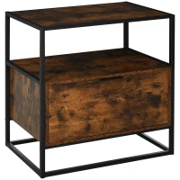 HOMCOM Industrial-Style Side Table w/ Drawer Open Shelf Steel Frame Large Base Two-Tone Retro Stylish Home Furniture Bedroom Living Room(m-1)