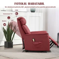 HOMCOM Fotoliu Relax Reclinabil cu Funcție de Ridicare Electrică, Telecomandă și Suport pentru Picioare, 80x94x104cm, Roșu(m-6)