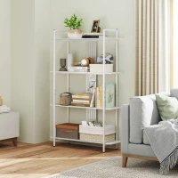 HOMCOM Estante de 4 Níveis Estante para Livros com Painel Perfurado e Estrutura Metálica 100x35x160,5 cm Branco(m-10)