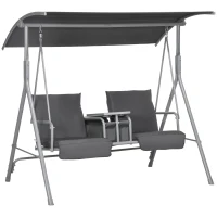 Outsunny Dondolo 2 Posti con Tavolino e Portabicchieri, in Metallo e Poliestere, 175x110x165 cm, Grigio(m-1)