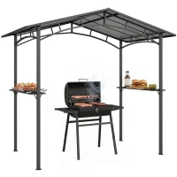 Outsunny 246 x 149cm Outdoor BBQ Protective Gazebo Tent Aluminium Steel Frame w/ 2 Shelves Hardtop Roof Canopy Ground Stakes Safe Cooking(m-1)