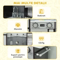 AIYAPLAY Bucătărie de jucărie pentru copii 3-8 ani din lemn cu accesorii, frigider, chiuvetă și butoane cu sunete, maro(m-7)