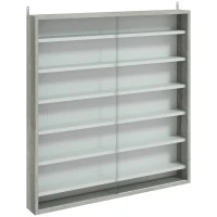 HOMCOM Bacheca Portaoggetti a 5 Ripiani Regolabili in Legno con Ante in Vetro, 80x9.5x83 cm, Bianco e Grigio(m-1)